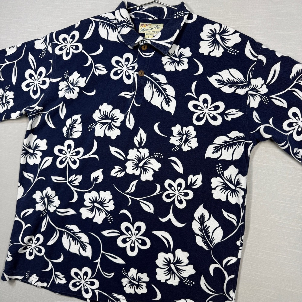 Vintage Crazy Shirts Hawaiian Polo Mens Large Blue Short Sleeve Floral Knit USA - Picture 4 of 11